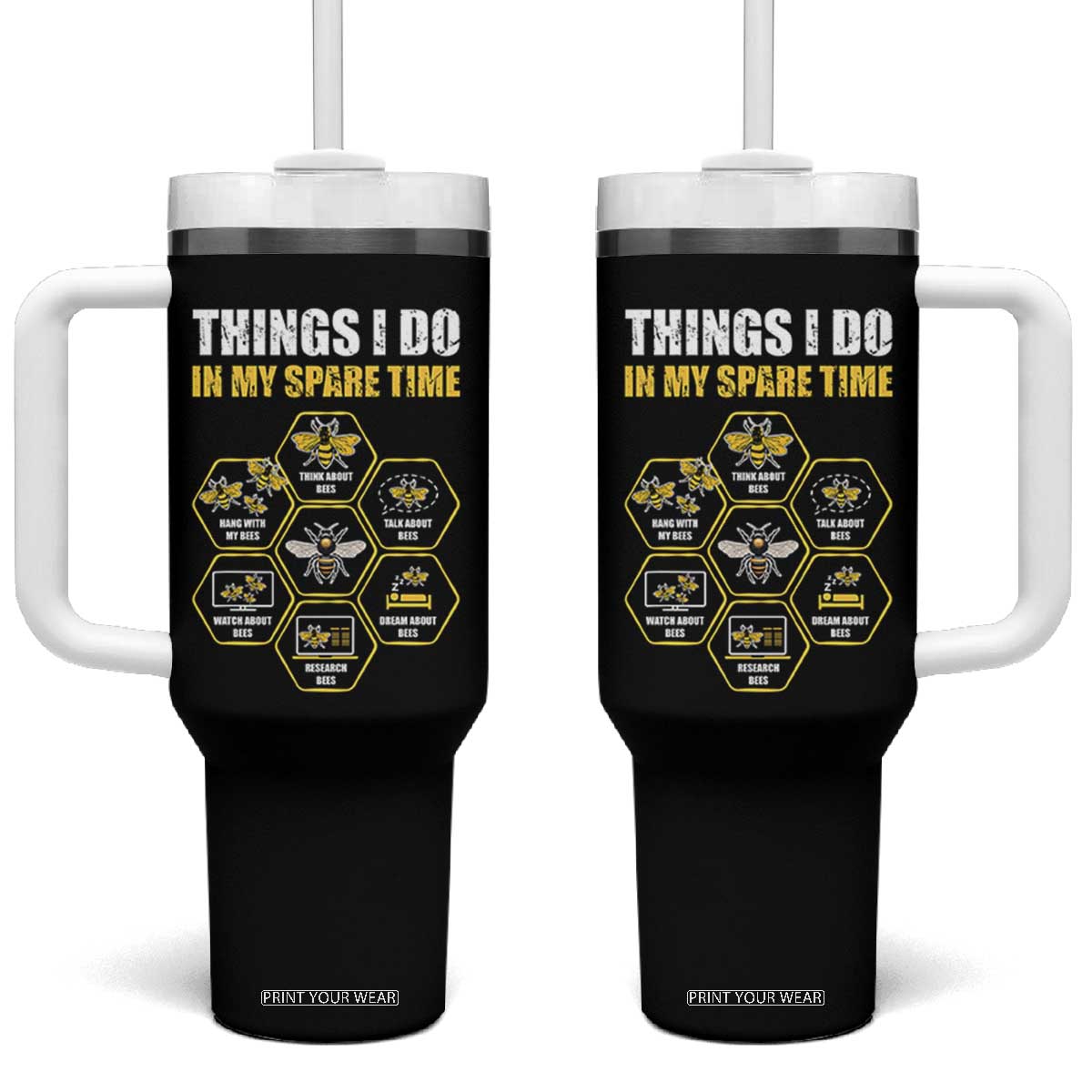 Funny Beekeeper Tumbler With Handle Things I Do in My Spare Time Beekeeping TS11 One Size: 40 oz Black Print Your Wear