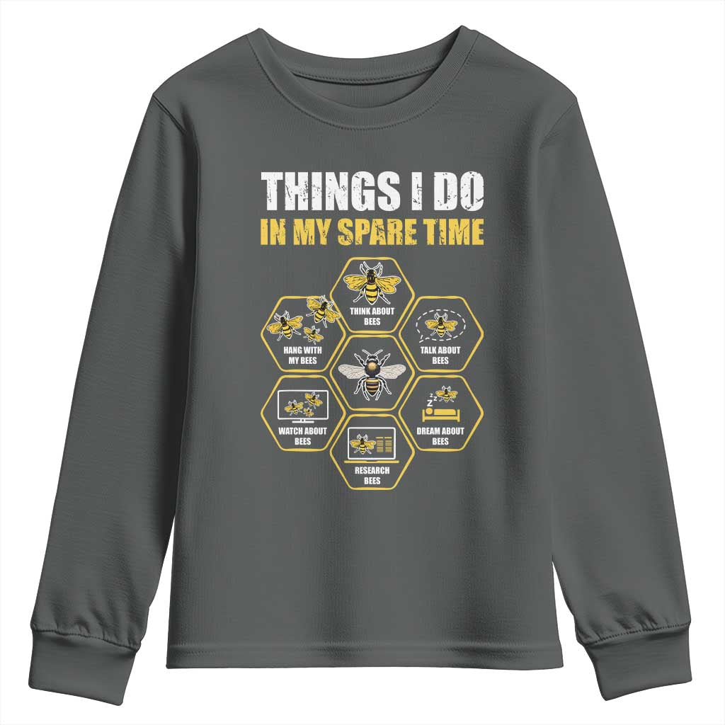 Funny Beekeeper Youth Sweatshirt Things I Do in My Spare Time Beekeeping TS11 Dark Heather Print Your Wear