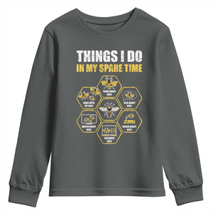 Funny Beekeeper Youth Sweatshirt Things I Do in My Spare Time Beekeeping TS11 Dark Heather Print Your Wear