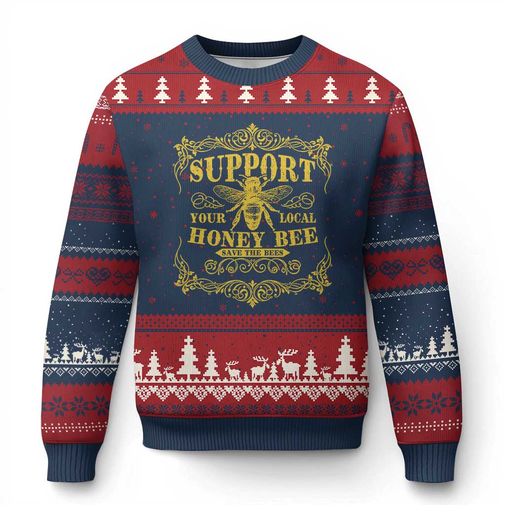 Funny Beekeeping Ugly Christmas Sweater Support Your Local Honey Bee Beekeeper TS11 Navy Red Print Your Wear