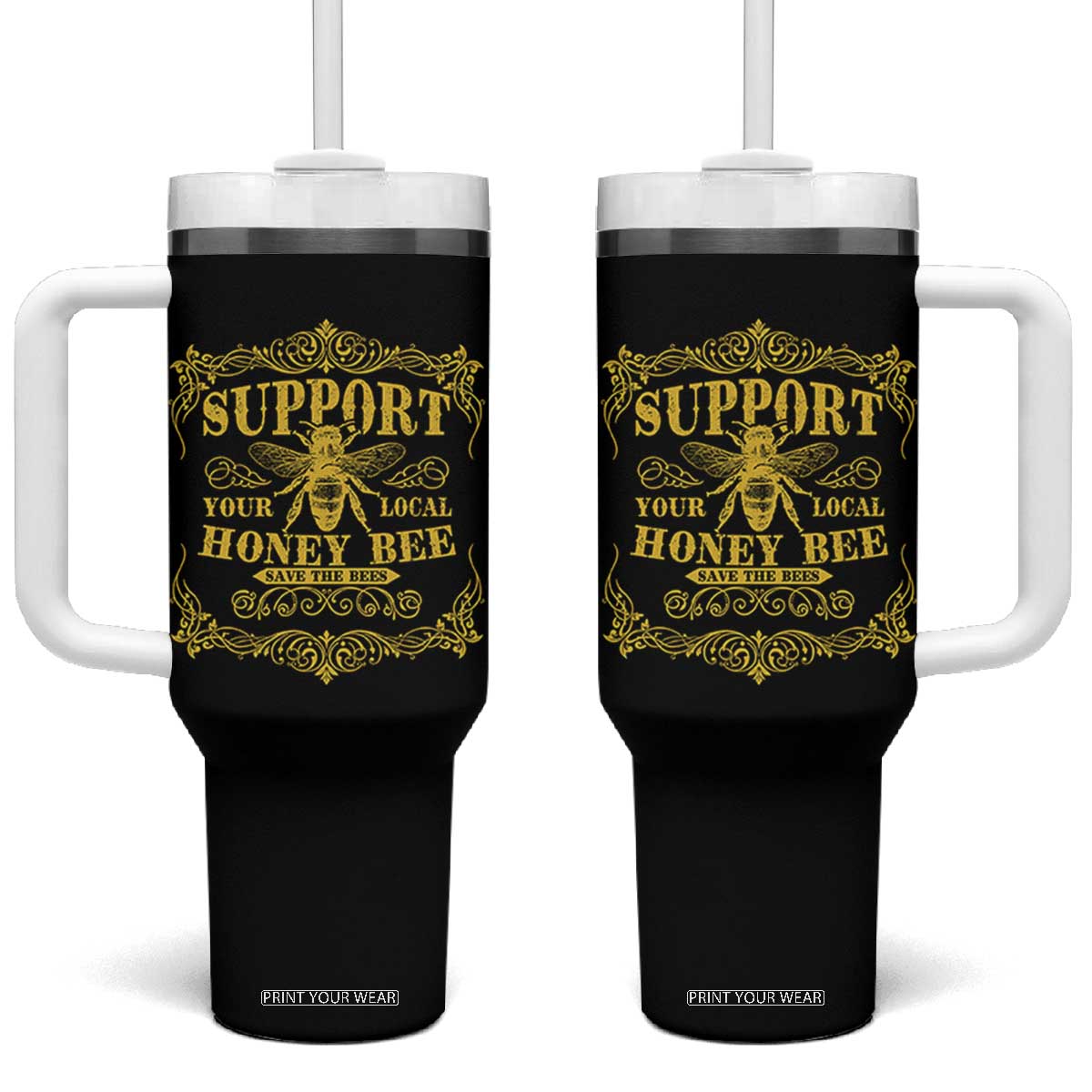 Funny Beekeeping Tumbler With Handle Support Your Local Honey Bee Beekeeper TS11 One Size: 40 oz Black Print Your Wear