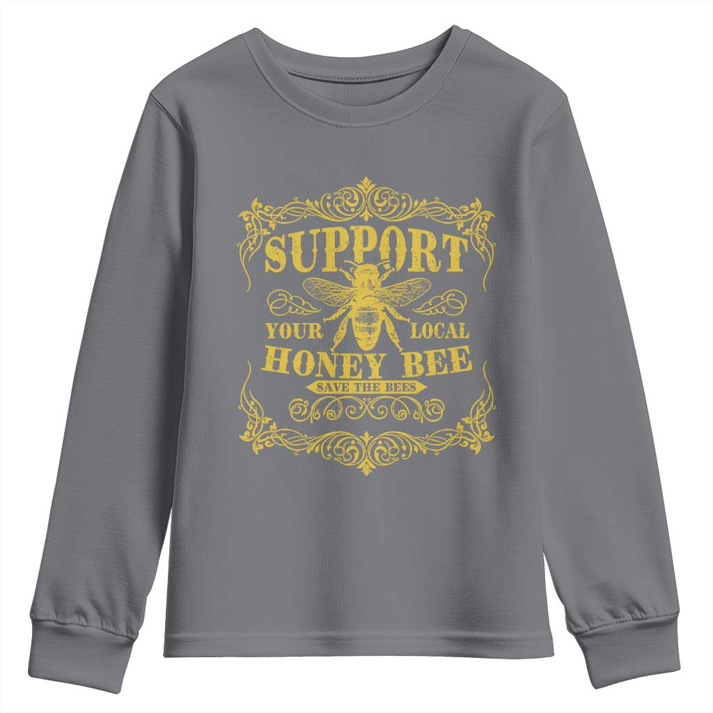 Funny Beekeeping Youth Sweatshirt Support Your Local Honey Bee Beekeeper TS11 Charcoal Print Your Wear