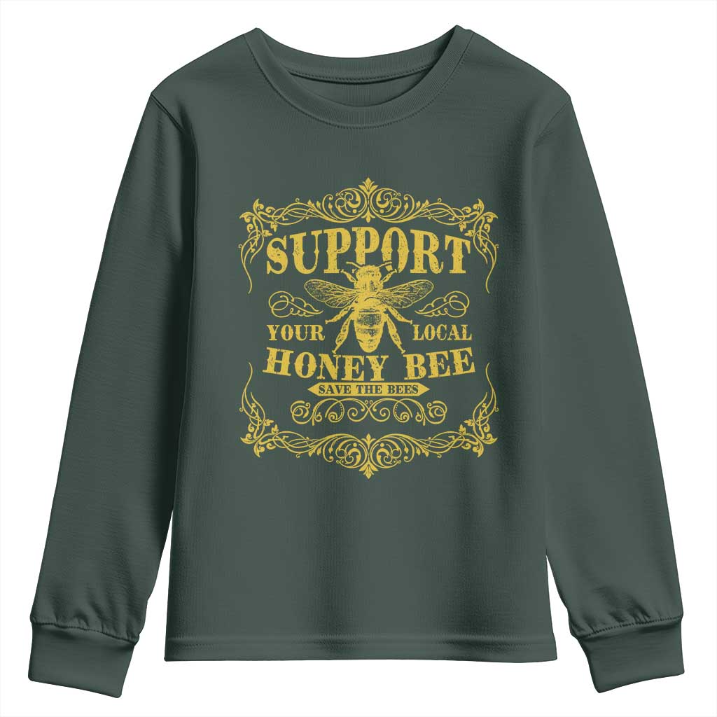 Funny Beekeeping Youth Sweatshirt Support Your Local Honey Bee Beekeeper TS11 Dark Forest Green Print Your Wear