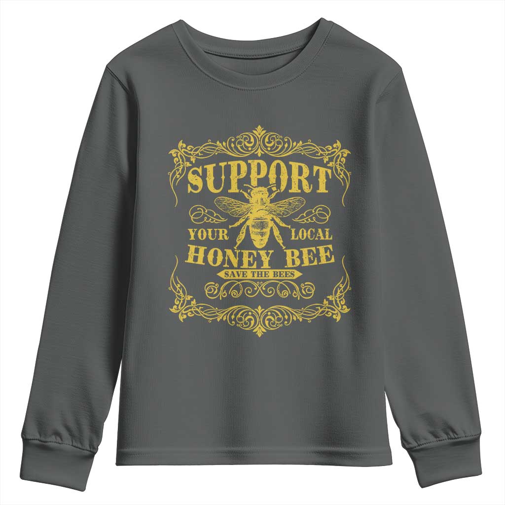 Funny Beekeeping Youth Sweatshirt Support Your Local Honey Bee Beekeeper TS11 Dark Heather Print Your Wear