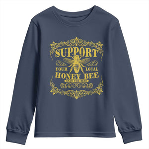 Funny Beekeeping Youth Sweatshirt Support Your Local Honey Bee Beekeeper TS11 Navy Print Your Wear