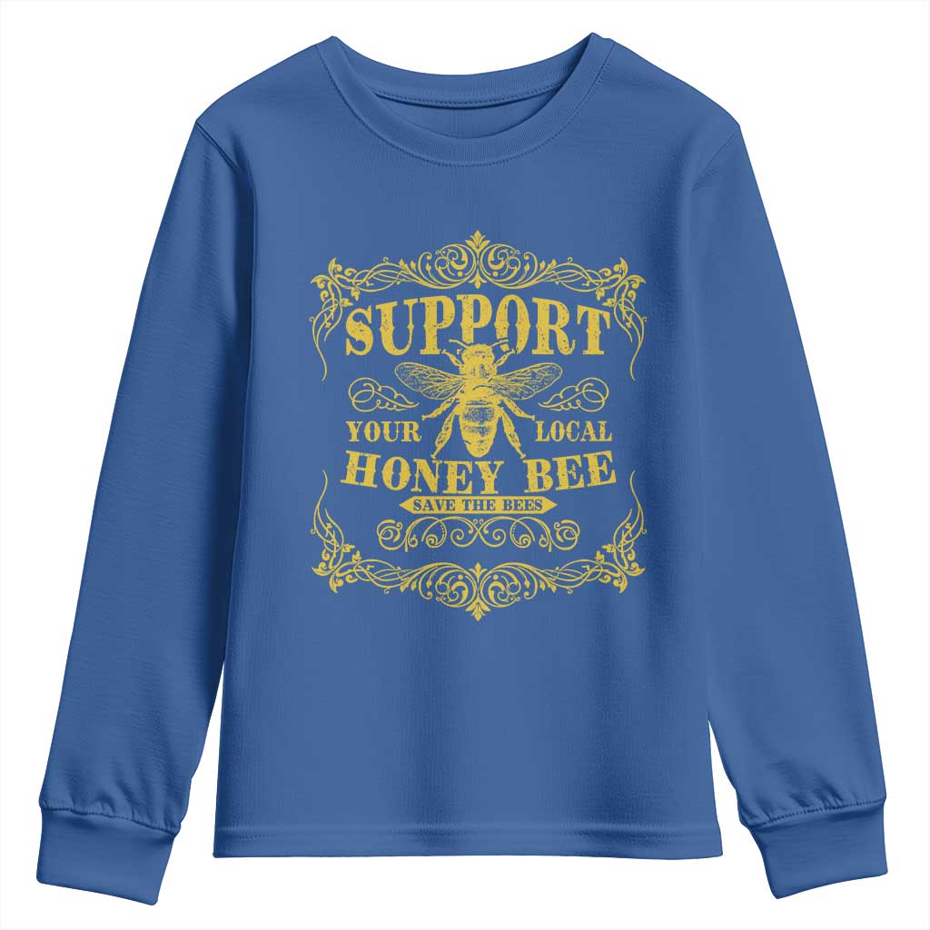 Funny Beekeeping Youth Sweatshirt Support Your Local Honey Bee Beekeeper TS11 Royal Blue Print Your Wear