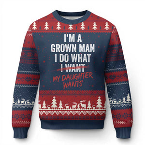 Funny Dad Girl I Am A Grown Man I Do What My Daughter Wants Ugly Christmas Sweater Fathers Day TS11 Navy Red Print Your Wear