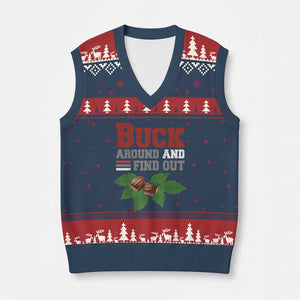 Funny Buck Around And Find Out V-Neck Knit Sweater Vest Ohio Home Buckeye Quote State TS11 Navy Red Print Your Wear