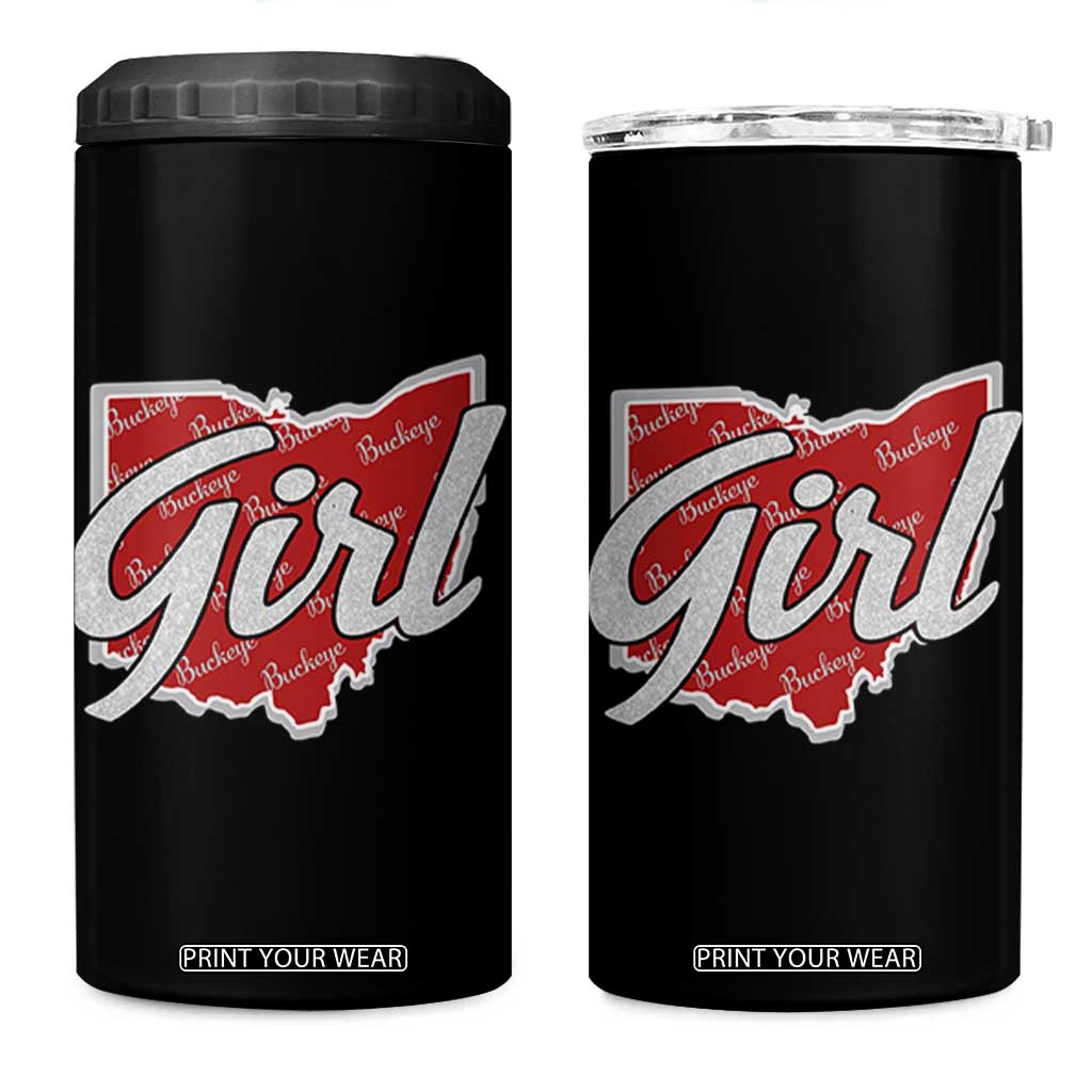 Buckeye Girl Ohio Home State 4 in 1 Can Cooler Tumbler TS11 One Size: 16 oz Black Print Your Wear