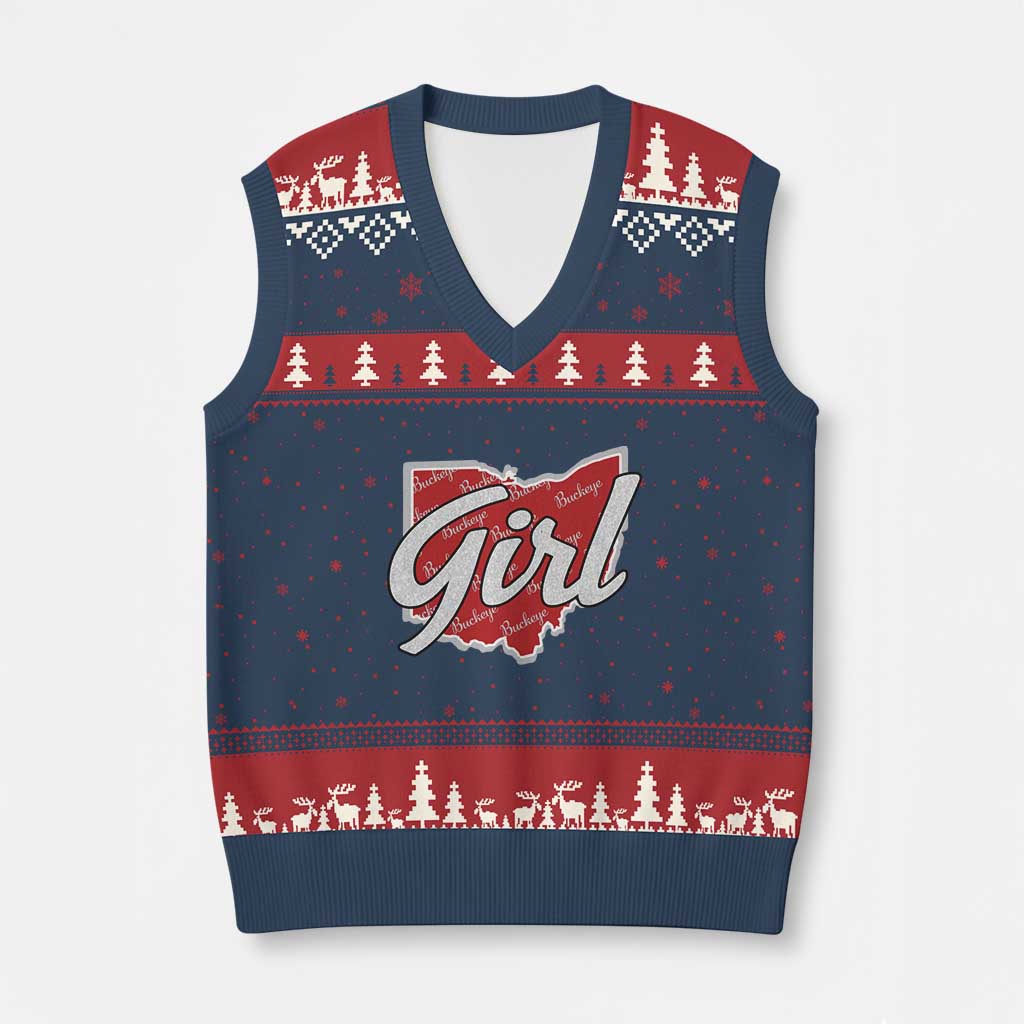 Buckeye Girl Ohio Home State V-Neck Knit Sweater Vest TS11 Navy Red Print Your Wear
