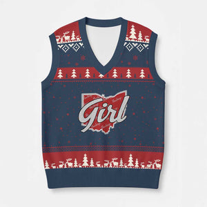Buckeye Girl Ohio Home State V-Neck Knit Sweater Vest TS11 Navy Red Print Your Wear