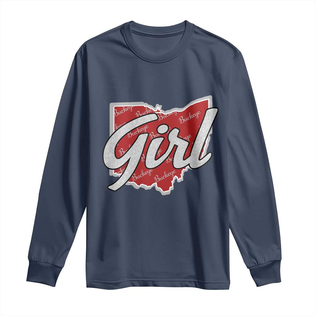 Buckeye Girl Ohio Home State Long Sleeve Shirt TS11 Navy Print Your Wear