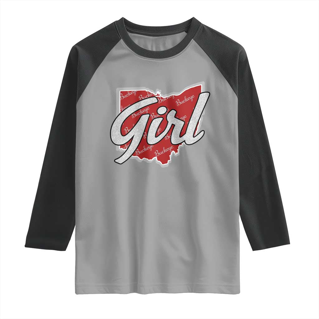 Buckeye Girl Ohio Home State Raglan Shirt TS11 Sport Gray Black Print Your Wear