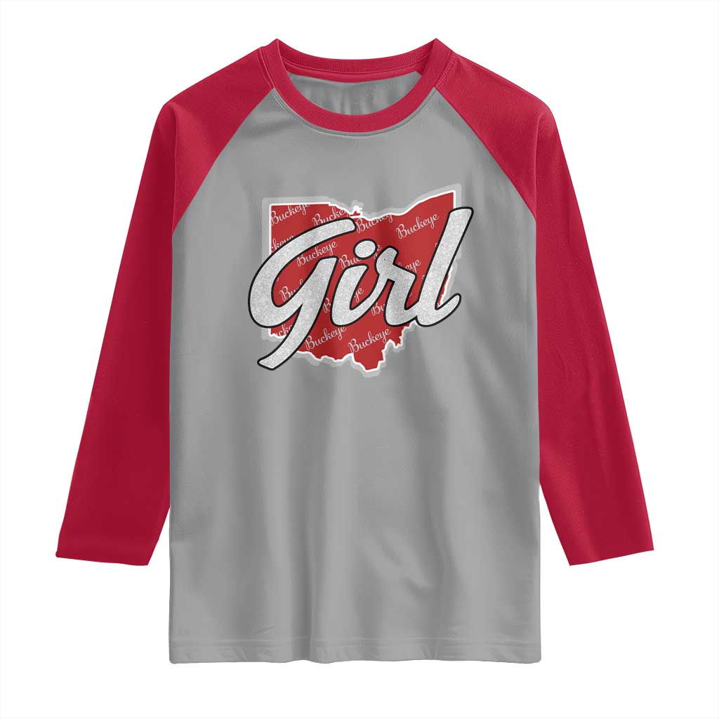 Buckeye Girl Ohio Home State Raglan Shirt TS11 Sport Gray Red Print Your Wear