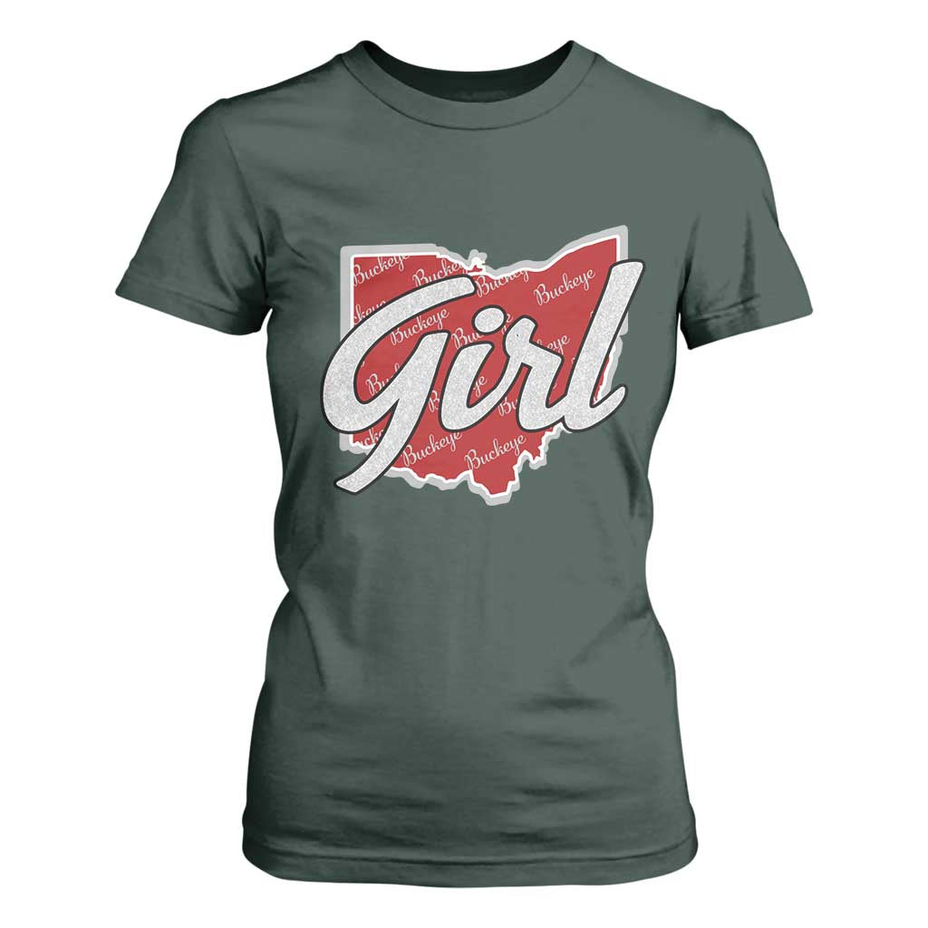 Buckeye Girl Ohio Home State T Shirt For Women TS11 Dark Forest Green Print Your Wear