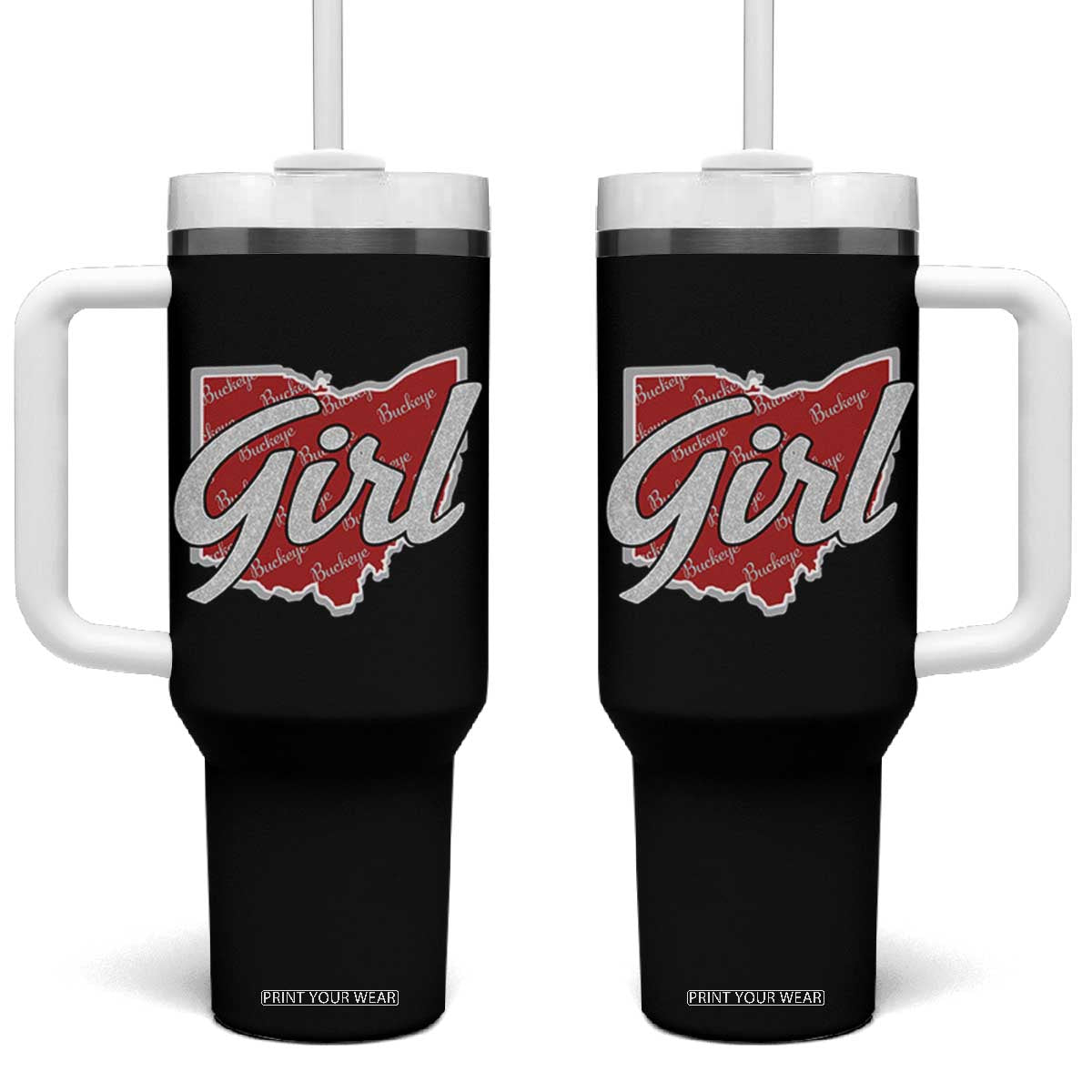 Buckeye Girl Ohio Home State Tumbler With Handle TS11 One Size: 40 oz Black Print Your Wear