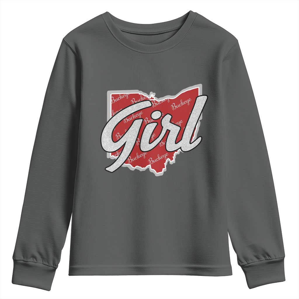 Buckeye Girl Ohio Home State Youth Sweatshirt TS11 Dark Heather Print Your Wear