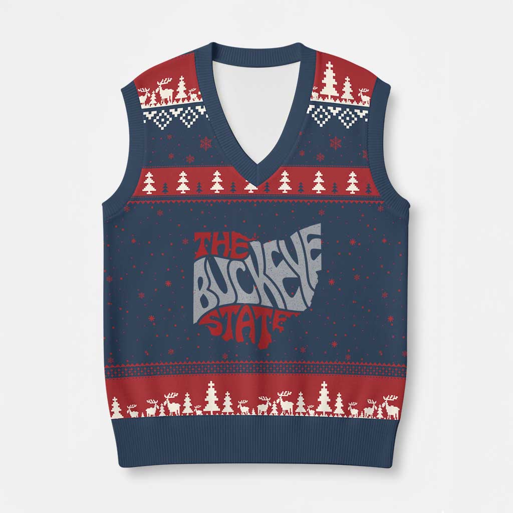 Funny Ohio Pride The Buckeye State V-Neck Knit Sweater Vest Map Of Ohio State TS11 Navy Red Print Your Wear