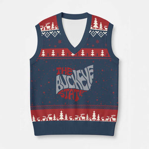 Funny Ohio Pride The Buckeye State V-Neck Knit Sweater Vest Map Of Ohio State TS11 Navy Red Print Your Wear