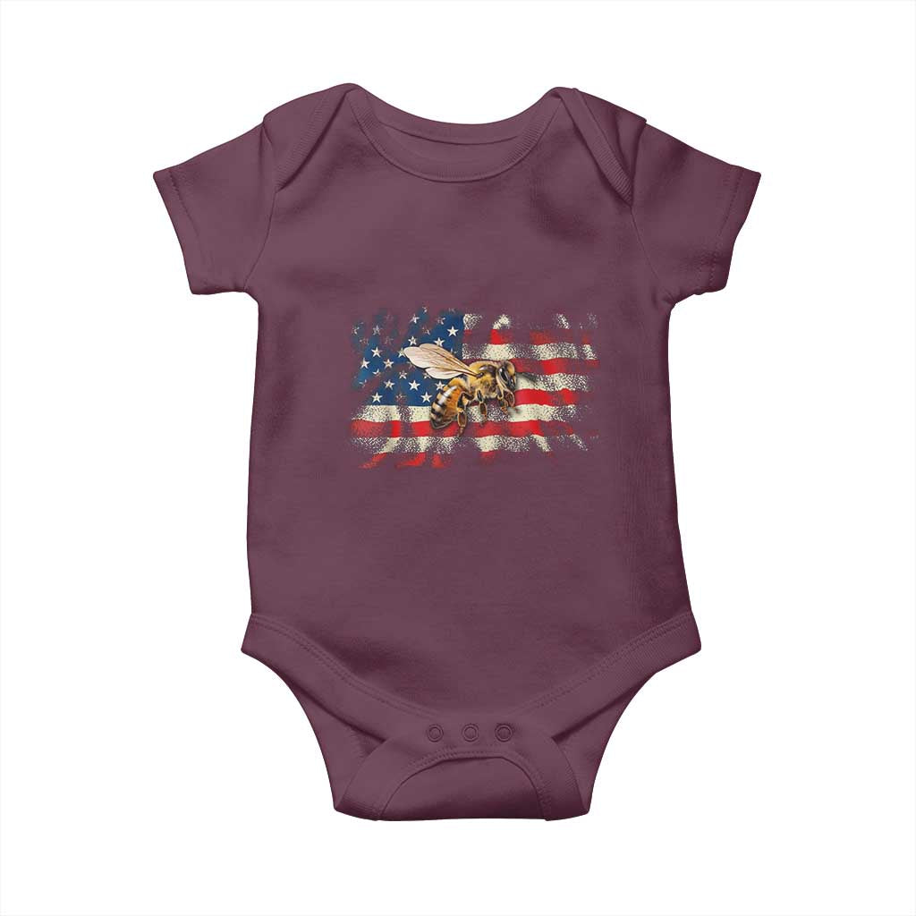 Patriotic Beekeeper Baby Onesie Bee American Flag Beekeeping TS11 Maroon Print Your Wear