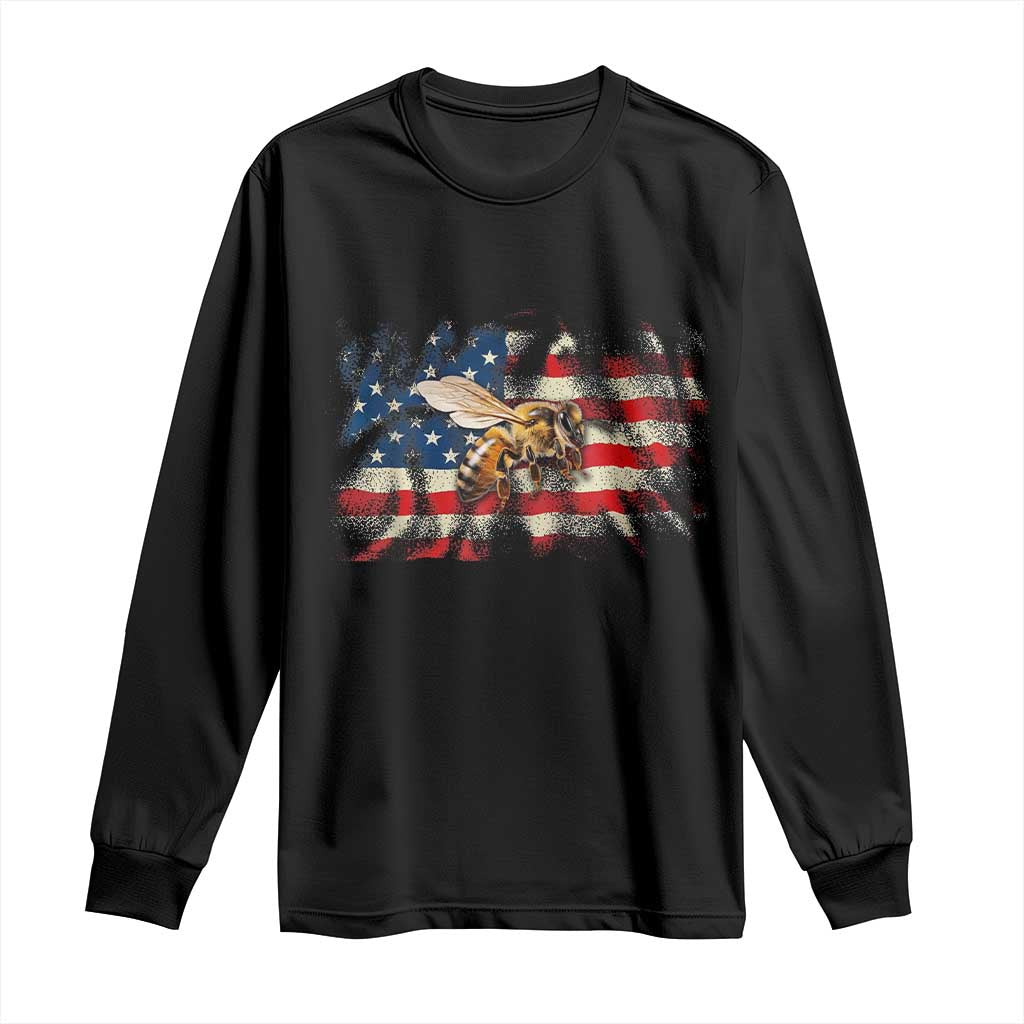 Patriotic Beekeeper Long Sleeve Shirt Bee American Flag Beekeeping TS11 Black Print Your Wear