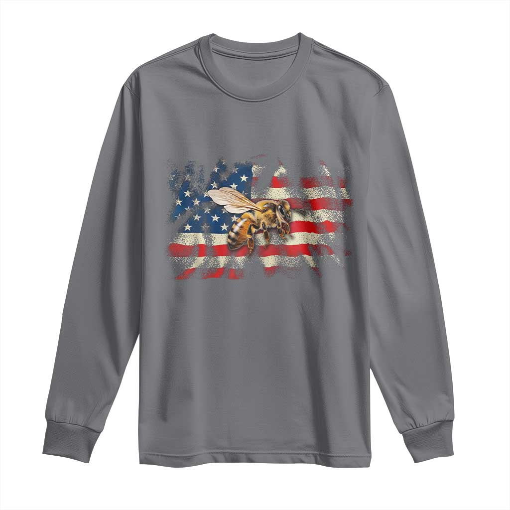 Patriotic Beekeeper Long Sleeve Shirt Bee American Flag Beekeeping TS11 Charcoal Print Your Wear