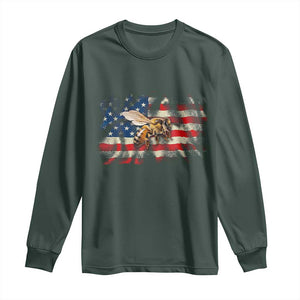 Patriotic Beekeeper Long Sleeve Shirt Bee American Flag Beekeeping TS11 Dark Forest Green Print Your Wear