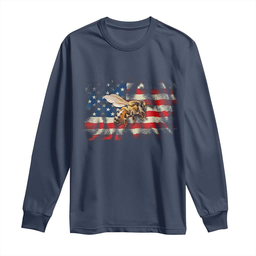 Patriotic Beekeeper Long Sleeve Shirt Bee American Flag Beekeeping TS11 Navy Print Your Wear