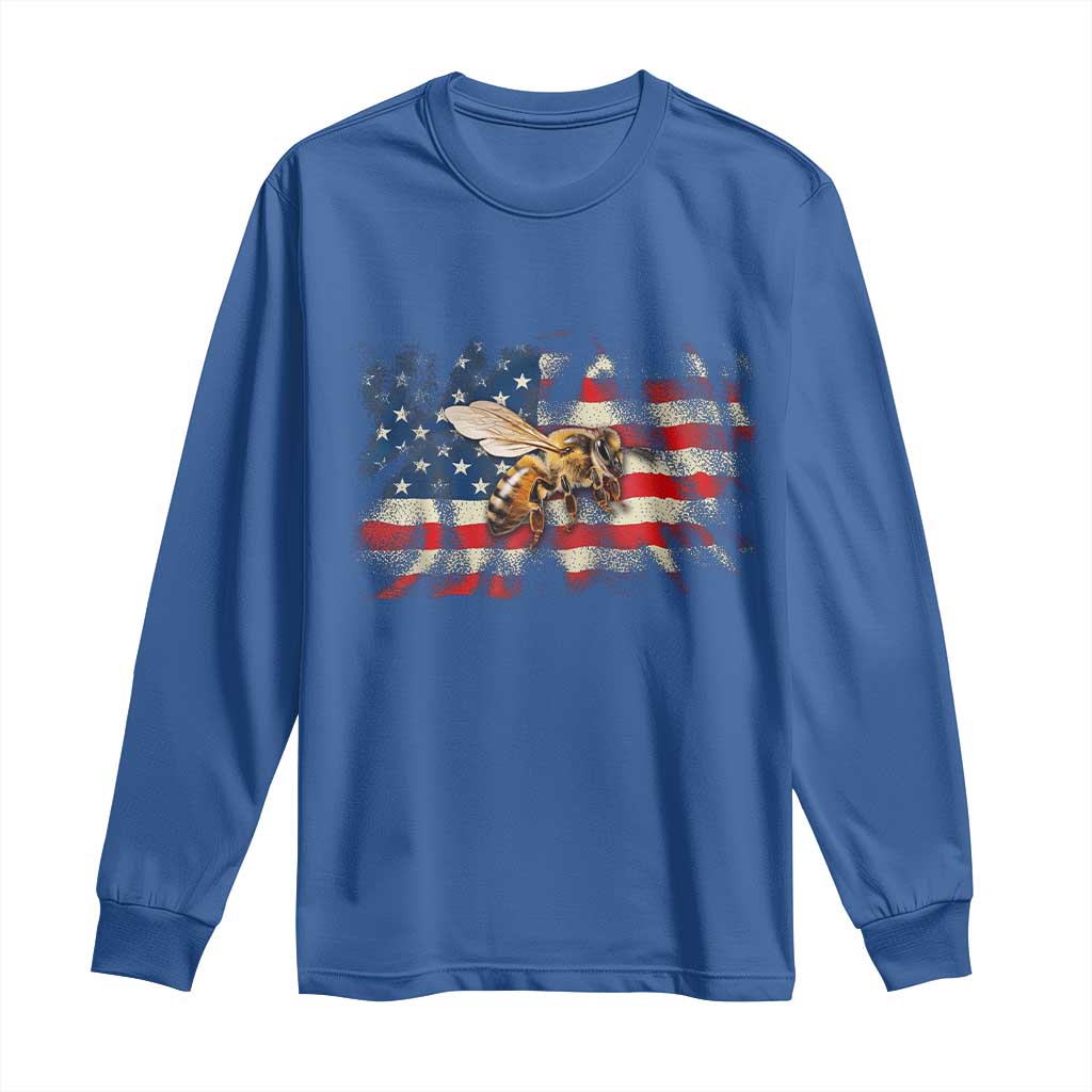 Patriotic Beekeeper Long Sleeve Shirt Bee American Flag Beekeeping TS11 Royal Blue Print Your Wear