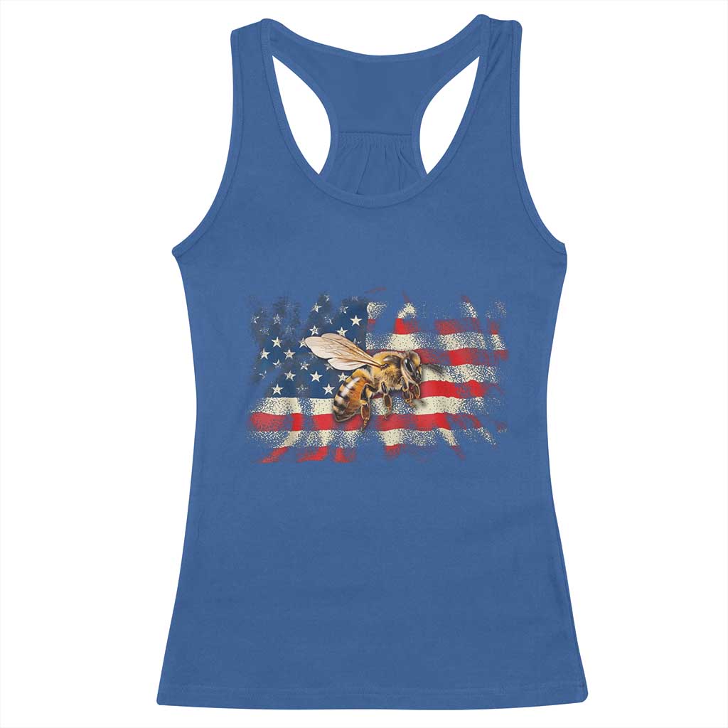 Patriotic Beekeeper Racerback Tank Top Bee American Flag Beekeeping TS11 Royal Blue Print Your Wear