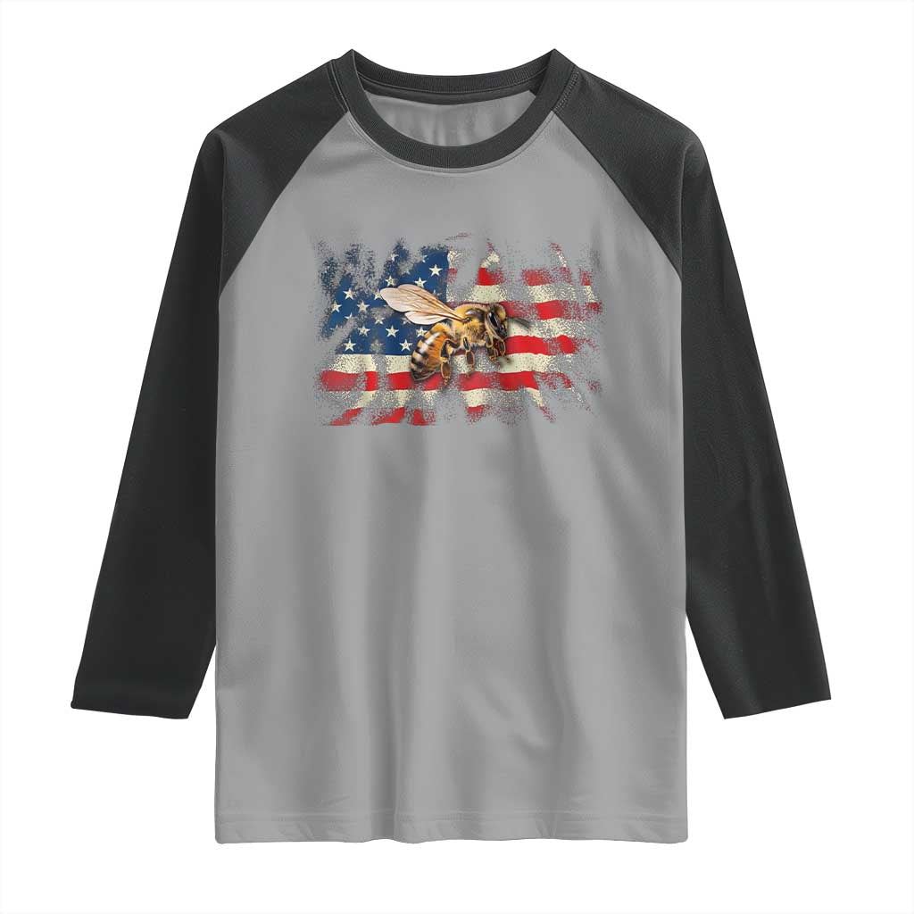 Patriotic Beekeeper Raglan Shirt Bee American Flag Beekeeping TS11 Sport Gray Black Print Your Wear