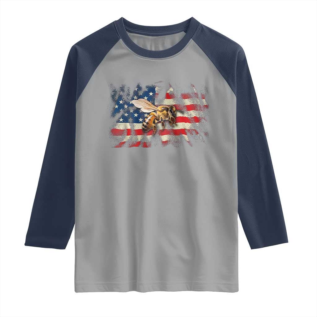 Patriotic Beekeeper Raglan Shirt Bee American Flag Beekeeping TS11 Sport Gray Navy Print Your Wear