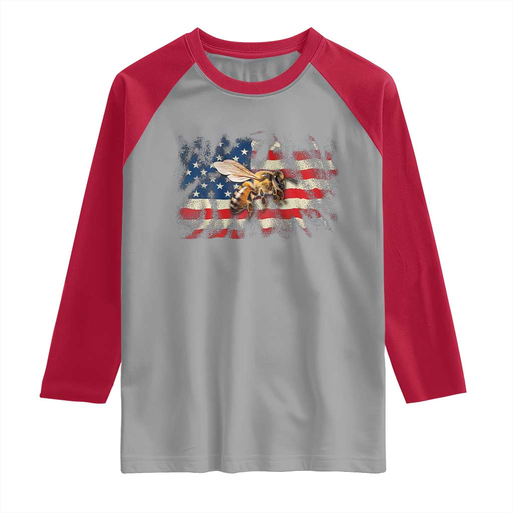 Patriotic Beekeeper Raglan Shirt Bee American Flag Beekeeping TS11 Sport Gray Red Print Your Wear