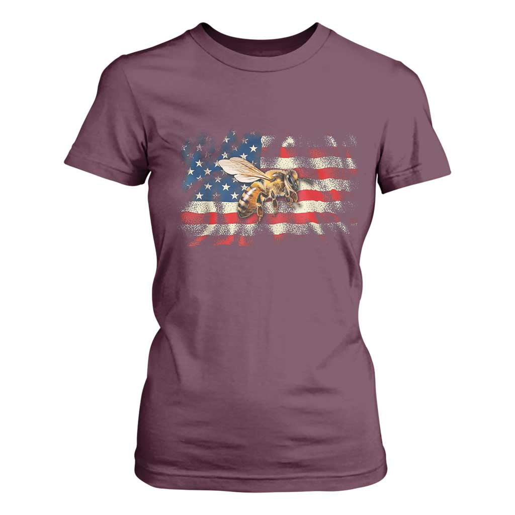 Patriotic Beekeeper T Shirt For Women Bee American Flag Beekeeping TS11 Maroon Print Your Wear