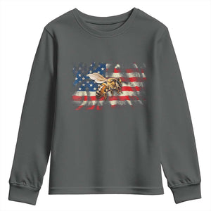 Patriotic Beekeeper Youth Sweatshirt Bee American Flag Beekeeping TS11 Dark Heather Print Your Wear