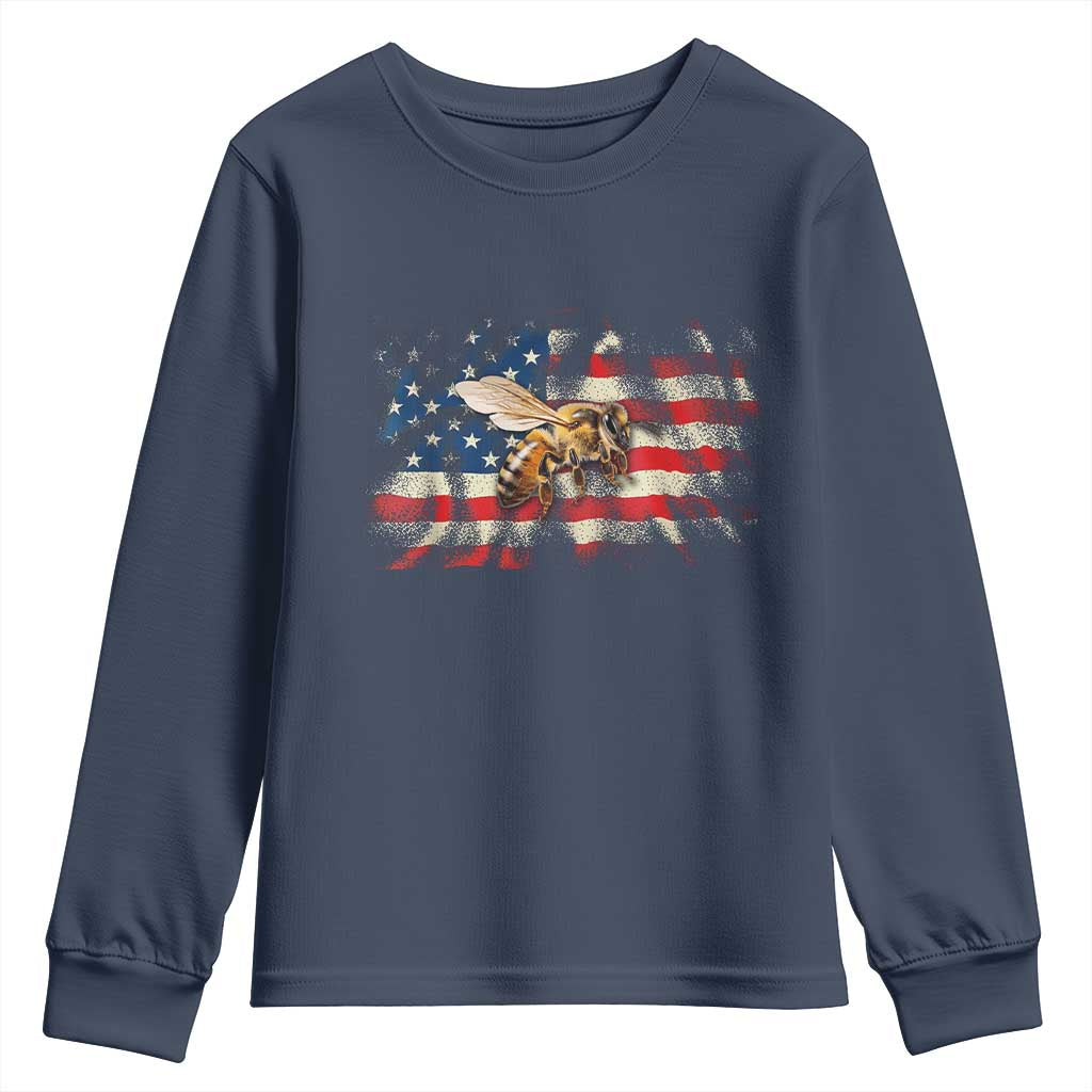 Patriotic Beekeeper Youth Sweatshirt Bee American Flag Beekeeping TS11 Navy Print Your Wear