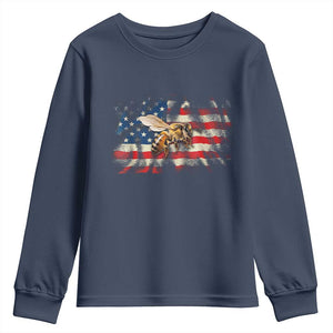 Patriotic Beekeeper Youth Sweatshirt Bee American Flag Beekeeping TS11 Navy Print Your Wear