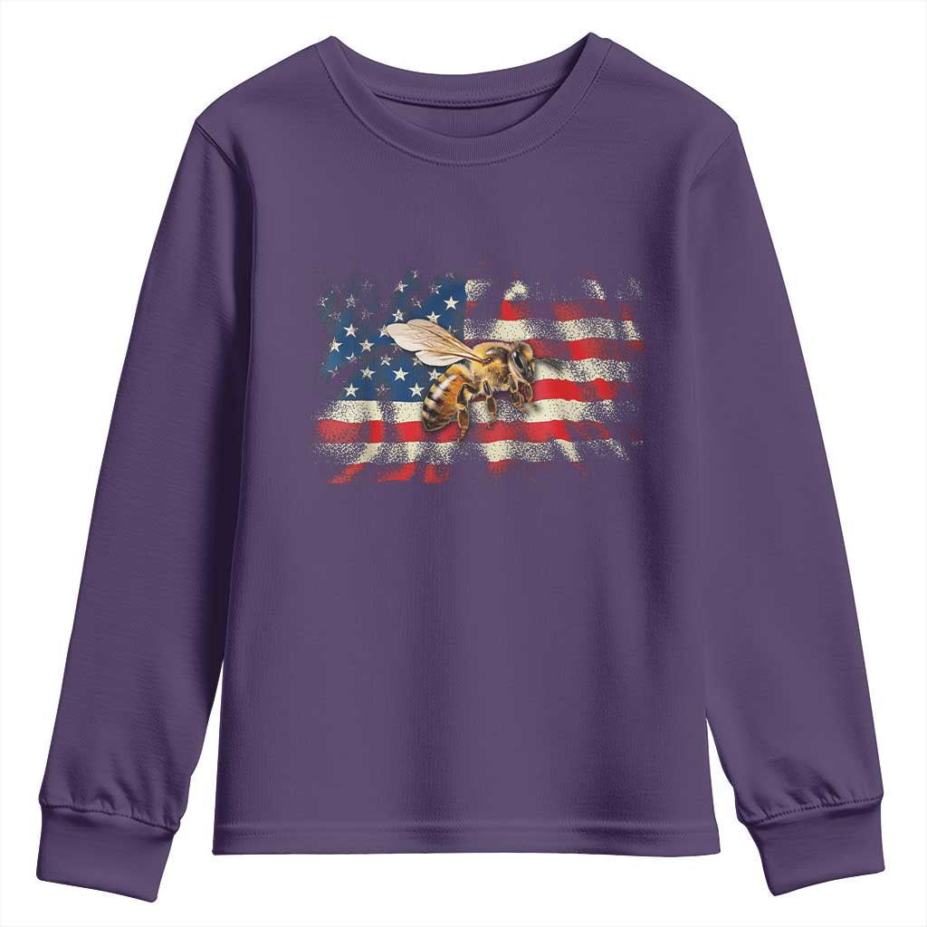 Patriotic Beekeeper Youth Sweatshirt Bee American Flag Beekeeping TS11 Purple Print Your Wear
