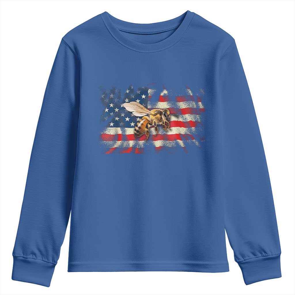 Patriotic Beekeeper Youth Sweatshirt Bee American Flag Beekeeping TS11 Royal Blue Print Your Wear