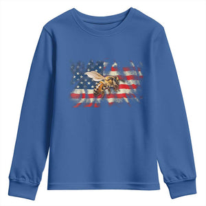 Patriotic Beekeeper Youth Sweatshirt Bee American Flag Beekeeping TS11 Royal Blue Print Your Wear