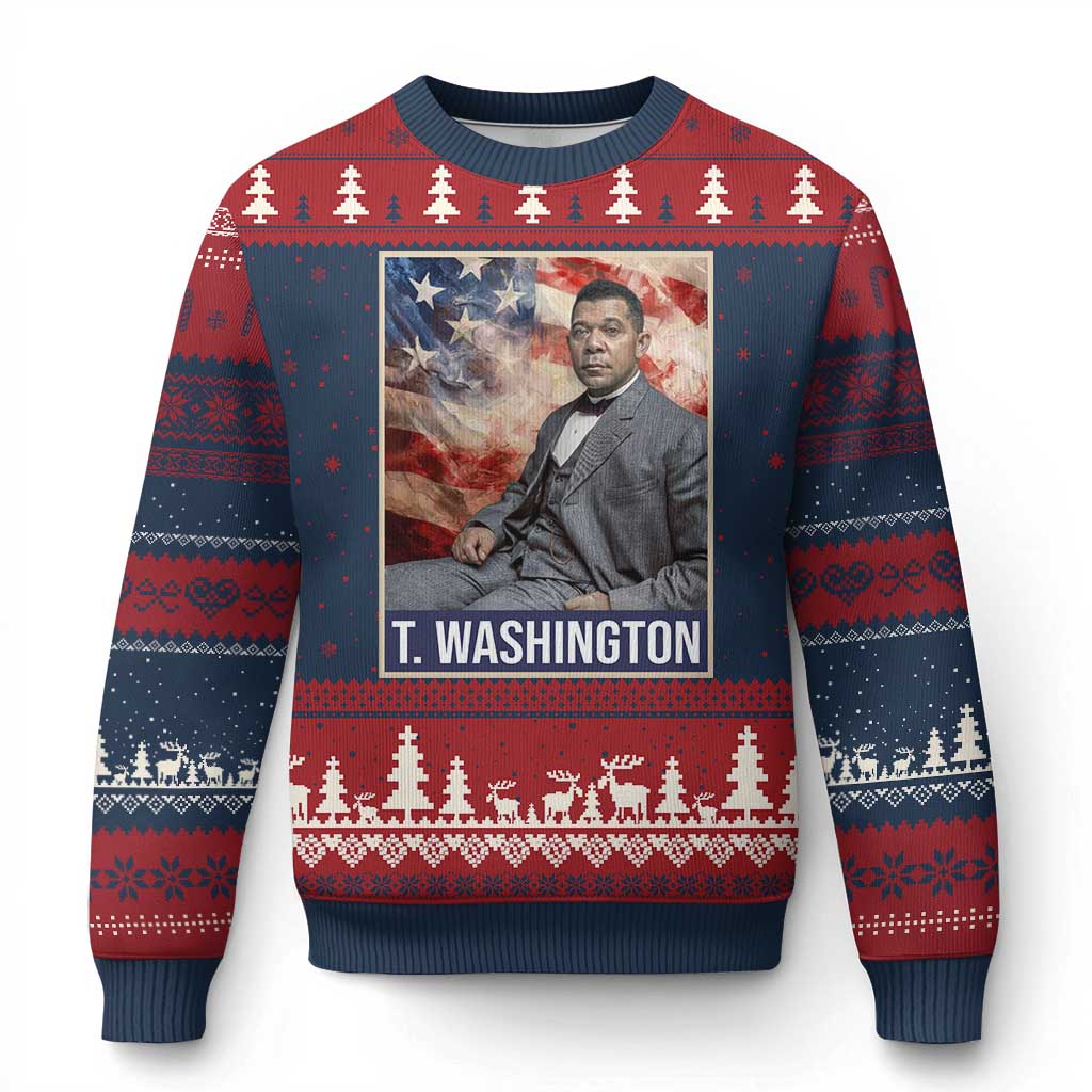 Booker Taliaferro Washington Ugly Christmas Sweater African American Educator Black History Month TS11 Navy Red Print Your Wear