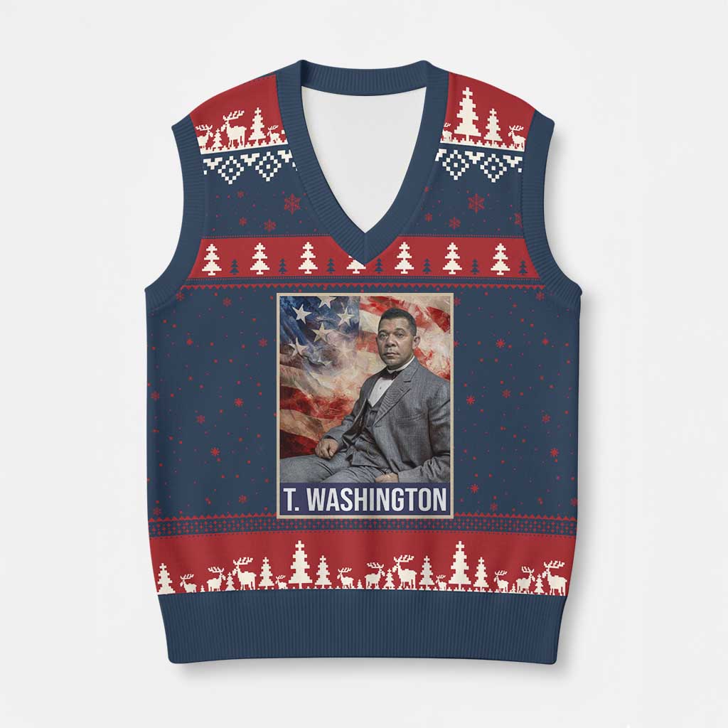 Booker Taliaferro Washington V-Neck Knit Sweater Vest African American Educator Black History Month TS11 Navy Red Print Your Wear