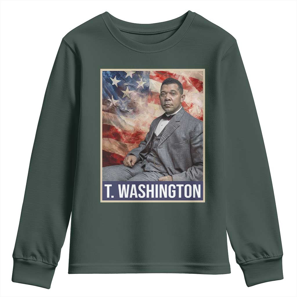 Booker Taliaferro Washington Youth Sweatshirt African American Educator Black History Month TS11 Dark Forest Green Print Your Wear