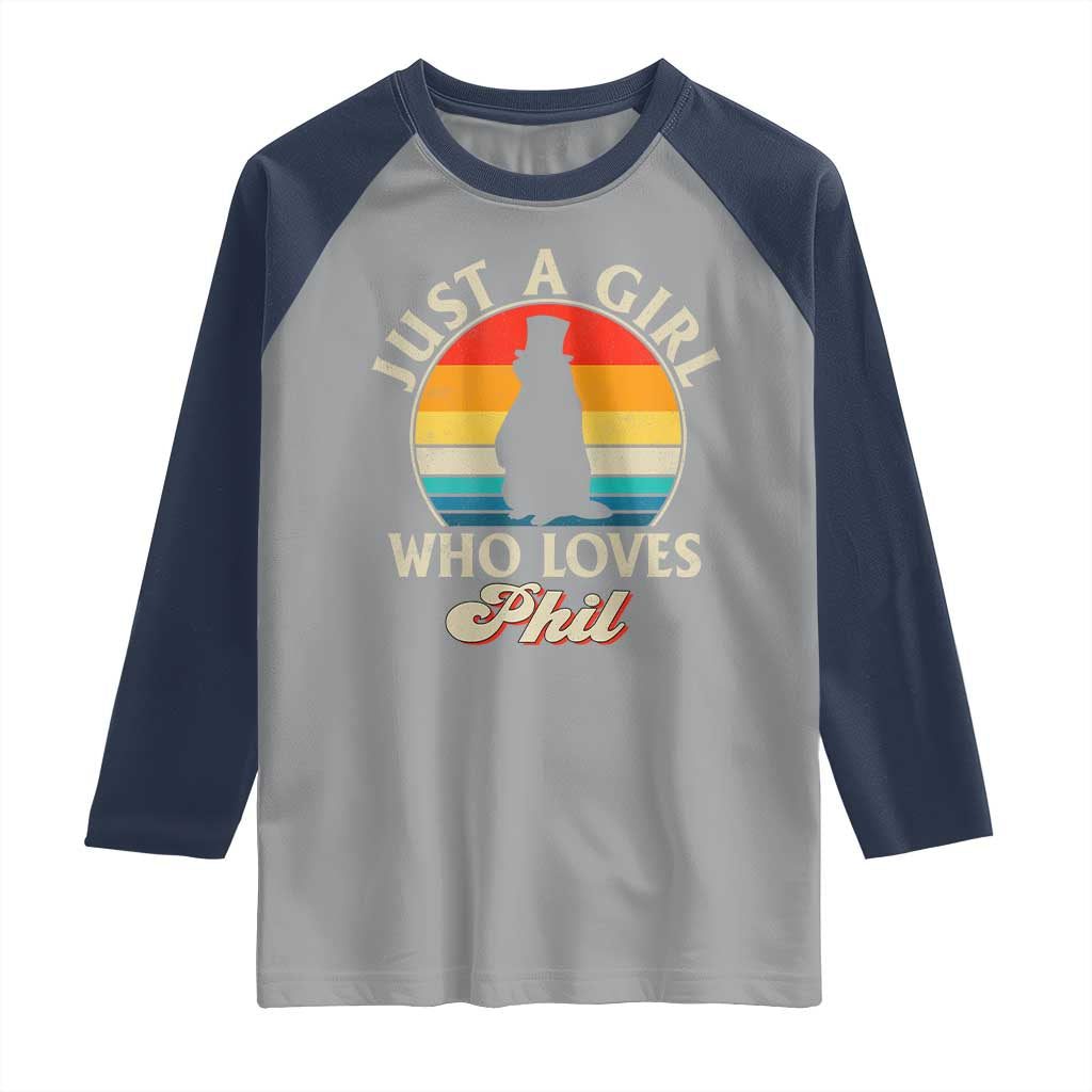 Funny Just A Girl Who Loves Phil Groundhog Raglan Shirt Punxsy Woodchuck Day Lover TS11 Sport Gray Navy Print Your Wear