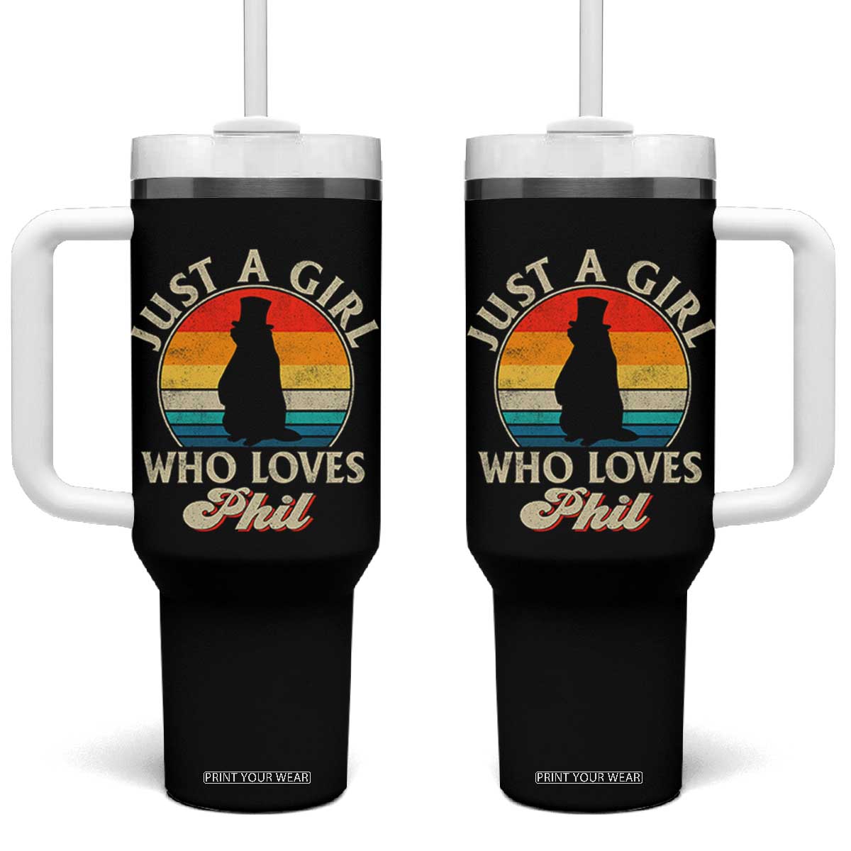 Funny Just A Girl Who Loves Phil Groundhog Tumbler With Handle Punxsy Woodchuck Day Lover TS11 One Size: 40 oz Black Print Your Wear