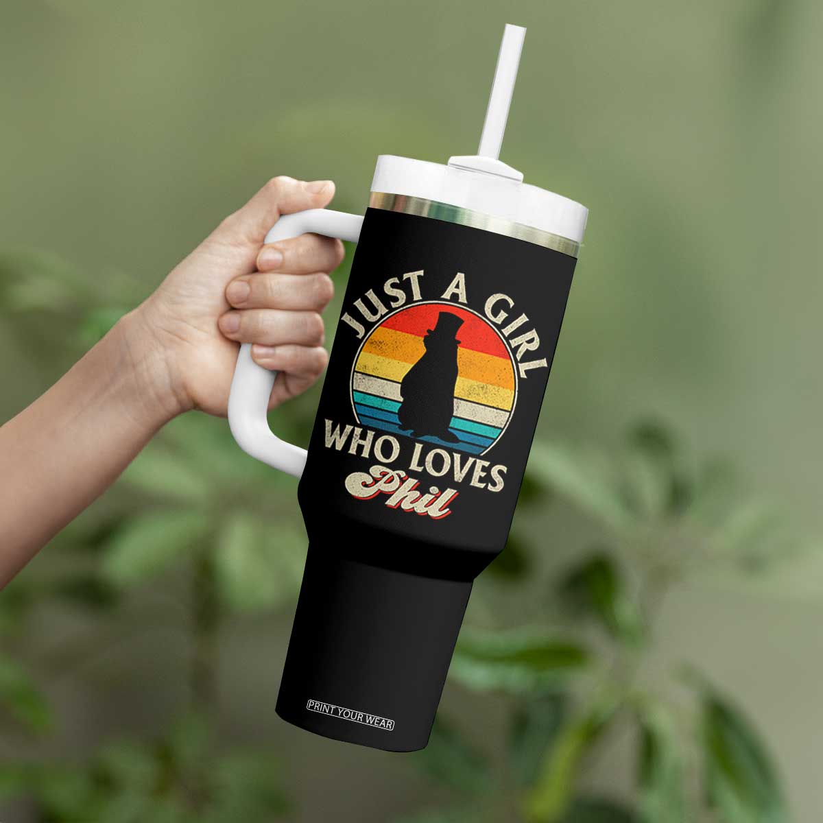 Funny Just A Girl Who Loves Phil Groundhog Tumbler With Handle Punxsy Woodchuck Day Lover TS11 Print Your Wear