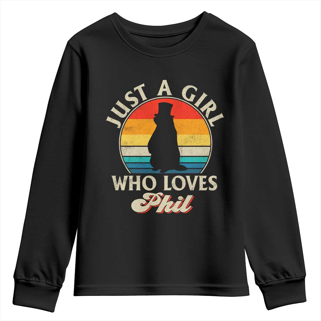 Funny Just A Girl Who Loves Phil Groundhog Youth Sweatshirt Punxsy Woodchuck Day Lover TS11 Black Print Your Wear