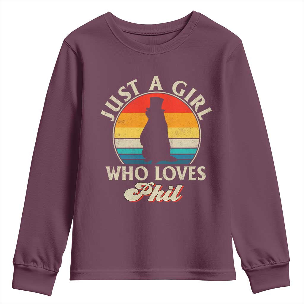 Funny Just A Girl Who Loves Phil Groundhog Youth Sweatshirt Punxsy Woodchuck Day Lover TS11 Maroon Print Your Wear