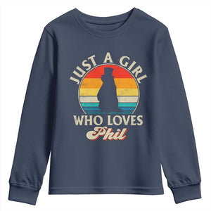 Funny Just A Girl Who Loves Phil Groundhog Youth Sweatshirt Punxsy Woodchuck Day Lover TS11 Navy Print Your Wear