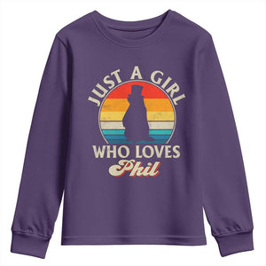 Funny Just A Girl Who Loves Phil Groundhog Youth Sweatshirt Punxsy Woodchuck Day Lover TS11 Purple Print Your Wear